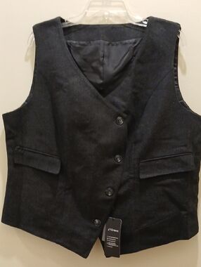 JYDress Black Button Front Vest Tweed Women's